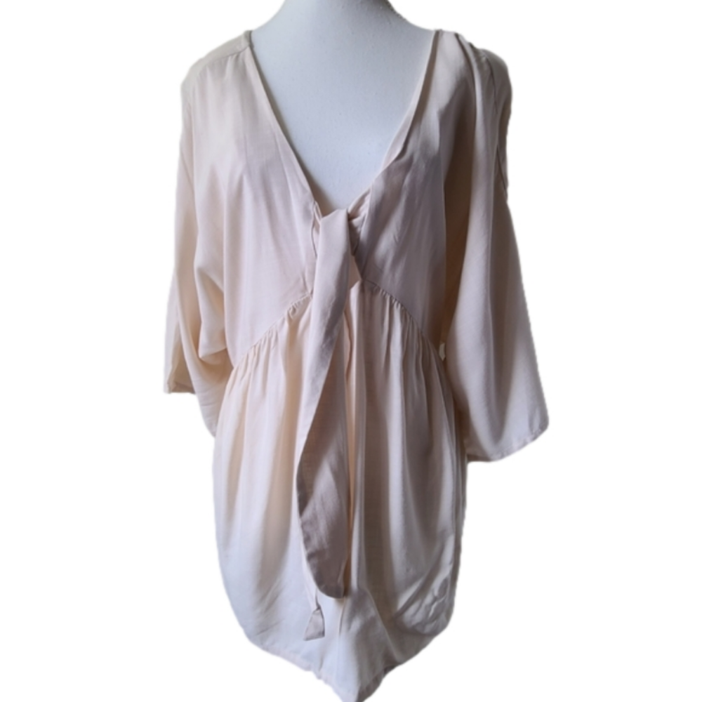 ASOS Cream V-Neck Tie Front Empire Waist Batwing Sleeve Blouse Women's 2 (XS)